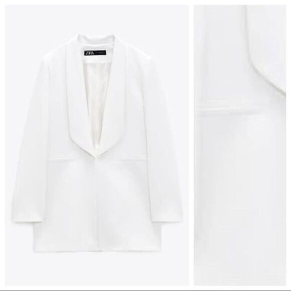 ZARA TUXEDO JACKET OYSTER WHITE - Picture 1 of 1